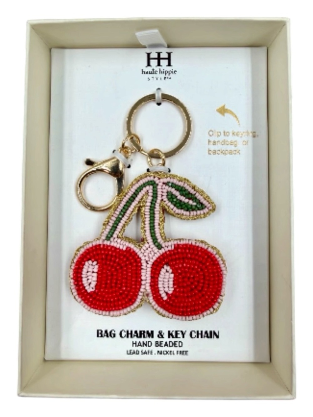 Haute Hippie Cherry Key Holder - Red & Green Hand Beaded In Gift Box NWT - Picture 11 of 13